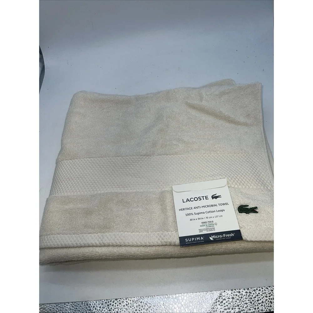 LACOSTE Light Beige Anti-Microbial Supima‎ Cotton Bath Towel 30 x 54 inches